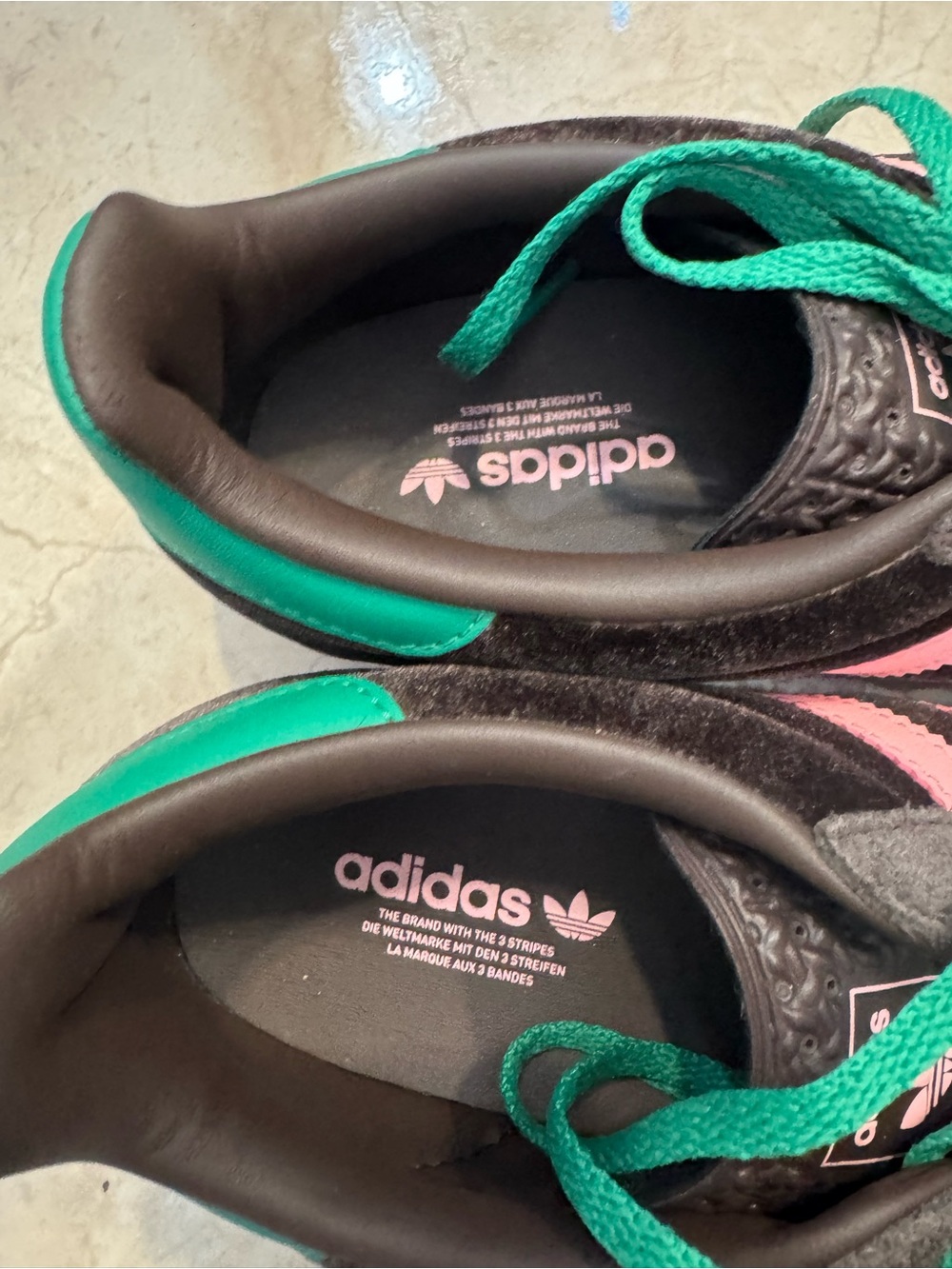 adidas Gazelle Women’s Brown Sneakers with Pink Stripes and Green Accents - Picture 6 of 8